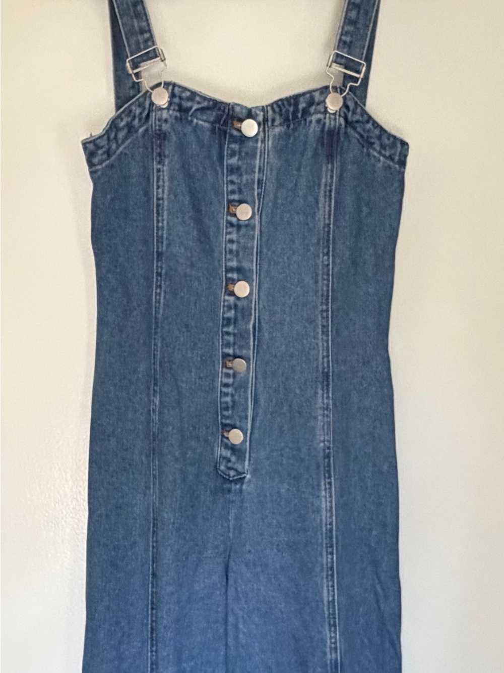 NWT* Denim Wide Leg Button Down Jumpsuit Overalls Length 53” | Size XS